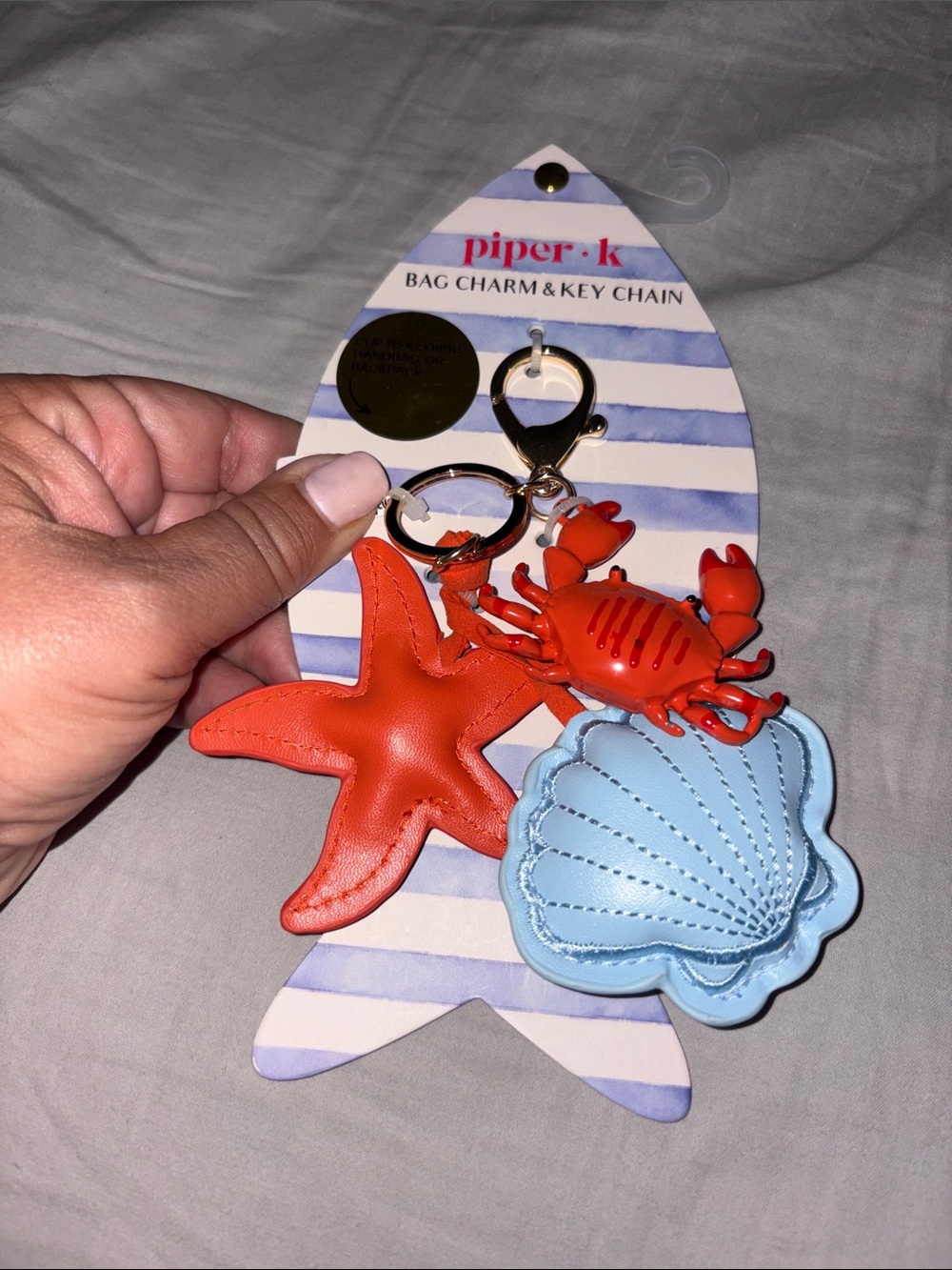 Piper K Sea Life Bag Charm Key Chain - Orange & Light Blue
